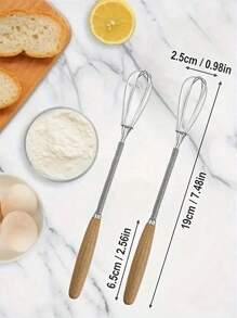 1Pc Stainless Steel Mini Whisk With Wooden Handle - Versatile Manual Egg Beater, Milk Frother & Coffee Mixer For Baking, Whisking, Blending - Essential Kitchen & Restaurant Tool - For Home Cooks & Professionals - Perfect Gift For Baking Enthusiasts - Multicolor - View 3
