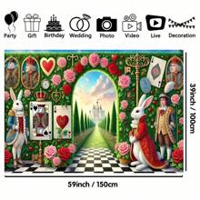 1 pieza Fondo de banner romántico de jardín de las maravillas, diseño de temática de las maravillas, decoración de fondo de fotografía de fiesta, selección de varios tamaños, banner de fiesta festiva, fondo de fotografía para interiores y exteriores, sin requisitos de alimentación eléctrica