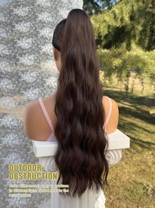 22 Inch Brown Long Wavy Curly Ponytail Hair Extensions, Wrap Around Clip-In, Suitable For Women's Daily Use - Brown - View 6