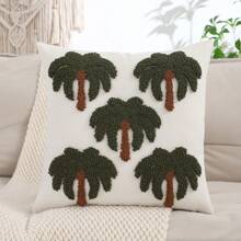 Miater Coconut Tree Decorative Throw Pillow Cover, Velvet Canvas Embroidery Leaves, Suitable For Summer - Brown - View 4