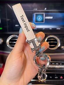 1pc Customized Text Personalized Car Leather Keychain For Men And Women