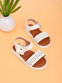 Spring And Summer Everyday Girls' Flower Flat Beach Sandals - White - View 4