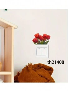 1 Stück abnehmbare kreative Tulpe Schalter Aufkleber, grüne Pflanze Blume Wandaufkleber, grüne Blatt Aufkleber Schalter Aufkleber, dekorative Kunst Wandbilder für Wohnzimmer, Schlafzimmer, Badezimmer, Küche, Heimdekoration (16 STIL), Aufkleber, Wandtattoo, Vinyl Aufkleber für Heimdekoration, Frühlingsdekoration Artikel um Ihr Zuhause aufzufrischen, Rama Dekorations Aufkleber, Valentinstag Dekorations Aufkleber