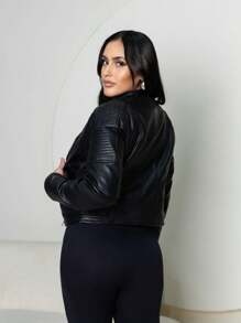 WOMEN'S -LEATHER JACKET, COMFORTABLE, STYLISH, HIGH QUALITY, PREMIUM - Black - View 2