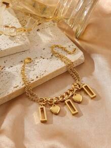 Dây Thép Không Gỉ Thời Trang Hình Học Trang Trí Lớp Chuỗi Vòng Tay Cho Nữ Trang Trí Hàng Ngày - Vàng - Xem 8