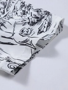 Men's Casual Short Sleeve Graffiti Printed Shirt, Summer - Black and White - View 5