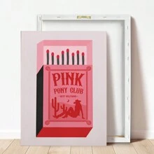 1pc, Canvas Hanging, Framed Decorative Painting, Vintage Chic Pink Pony Club Canvas Art - Amazing Cowgirl Themed Wall Decor With Music Lyrics, Red And Pink Matchbox Design, Perfect For Living Room, Bedroom, Home Office Decor, Wall Art, Vintage Poster Gifts Birthday Graduation