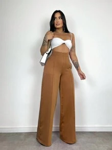 Women's Skinny Pants, High Waist, Wide Leg, Sophisticated, Blogger, Elegant - 鏽棕色 - 查看 8