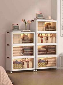 3layer  Storage Bin With Lid, Foldable Storage Bin, Front Open And Top Home Office Closet Storage Arrangement, Folding Plastic Clothing Locker 360° Wheels,