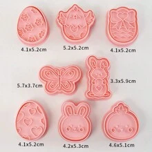 8 件复活节饼干模具套装，卡通兔子、小鸡、蛋形饼干模具，适用于烘焙工具 - 粉色 - 查看 2