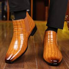 Men's Chelsea Boots, British Style Retro Square Toe Minimalist Business Formal Casual Short Boots - Light Brown - View 4