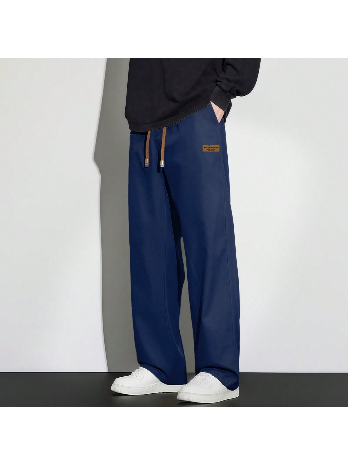 بنطلون كاجوال سادة للرجال بخصر مربوط وجيوب مائلة،...