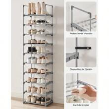 SONGMICS Zapatero de metal de 10 niveles, diseño personalizable, ahorro de espacio y estante versátil, para sala de estar, dormitorio, 17.7 x 11.8 x 68.5 pulgadas, Negro MLSA25BK - Gris - Ver 8