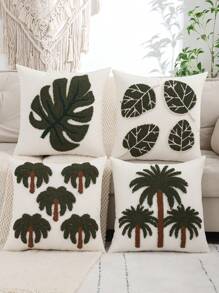 Miater Coconut Tree Decorative Throw Pillow Cover, Velvet Canvas Embroidery Leaves, Suitable For Summer - Brown - View 2