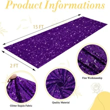 1 Pcs Purple Carpet Runner For Party Wedding Aisle Runners 2x15FT Sequin Aisle Runner For Wedding Ceremony Glitter Aisle Runner Rug Outdoor Carpet Runner For Wedding Bridal Shower Party Decorations - Royal Purple - 查看 3