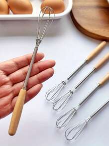 1Pc Stainless Steel Mini Whisk With Wooden Handle - Versatile Manual Egg Beater, Milk Frother & Coffee Mixer For Baking, Whisking, Blending - Essential Kitchen & Restaurant Tool - For Home Cooks & Professionals - Perfect Gift For Baking Enthusiasts - Multicolor - View 8