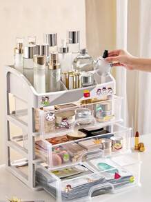 1 pieza Organizador de maquillaje portátil de varias capas con cajones y compartimentos para lápiz labial, crema, polvo, sombra de ojos, esmalte de uñas, estantería de almacenamiento de cosméticos, para vacaciones, playa, baño, dormitorio, gran capacidad