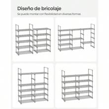 SONGMICS Zapatero de metal de 10 niveles, diseño personalizable, ahorro de espacio y estante versátil, para sala de estar, dormitorio, 17.7 x 11.8 x 68.5 pulgadas, Negro MLSA25BK - Gris - Ver 5