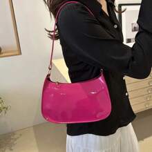 Bolso de hombro de cuero PU de Color sólido Retro para mujer, bolsos de moda, monederos casuales, bolsos de mano para mujer - cereza roja - Ver 3