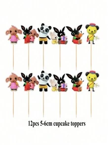 1 Set Of Baby Black Bunny Bing Bing Happy Birthday Cake Decorations Cake Topper Cupcake Topper,Suitable For Birthday Party, Baby Shower Party, It's A Boy/Girl Party, 1st Birthday Party, One-Month Party Decoration - Multicolor - View 9