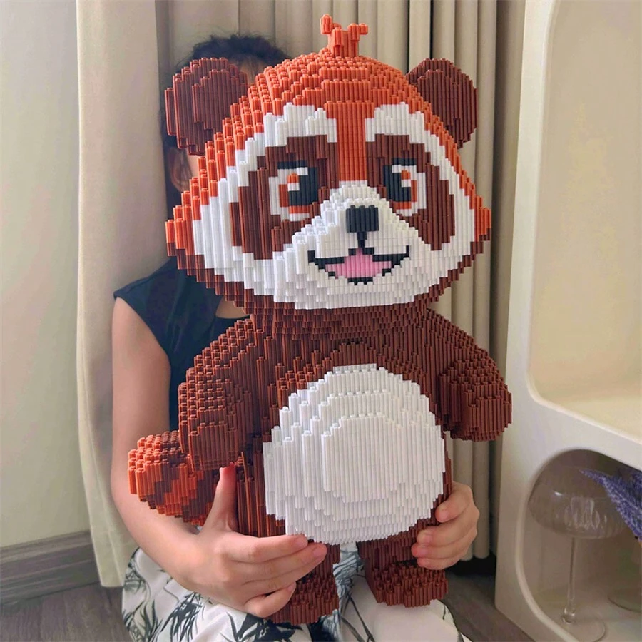 10000PCS Brown Red Panda Building Block Decoration Creative Home Living Room Decoration Handmade DIY Jigsaw Cartoon Interlock Puzzle Building Block Toy Birthday Gift Graduation Gift