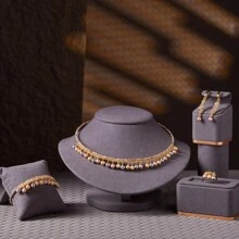 dazzdelic 2 件/4 件铜珠、珍珠链、流苏颈链项链手链耳环开口戒指套装，适合女士日常佩戴和派对 - 珠 流蘇 - 查看 15