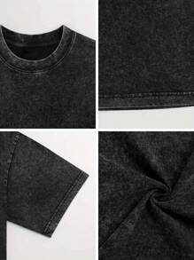 EWH Printed Washed Old T-Shirts Men's T-Shirts Casual Short-Sleeved T-Shirts Loose Short-Sleeved 230GDG004 - 黑色 - 查看 4