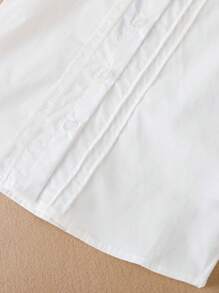 Top de Botões de Manga Curta para Meninas, Top Casual Elegante com Gola de Laço e Manga Bufante para Estudantes do Ensino Fundamental, Top Branca para Meninas Pequenas e Pré-Adolescentes, Novo Lançamento de Verão