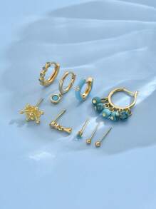 9pcs/Set Elegant Turquoise Earrings Minimalist Earring Set, Suitable For Women's Date, Party, And Daily Wear