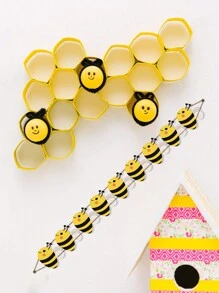 7pcs/Pack Happy Bee Day Birthday Hanging Banner Party Decorations, DIY Bee Hanging Ornaments For Wall, Bumble Bee Theme Baby Shower Party Supplies