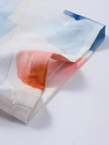 休闲男士短袖衬衫，黄蓝格子，夏季度假男士服装 - 藍白色 - 查看 5