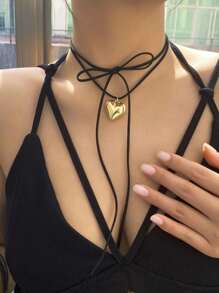 1 pezzo Collana di moda esagerata, collana decorata con cuore e fiocco, unica ed elegante, adatta per gioielli da esportazione in Europa e America