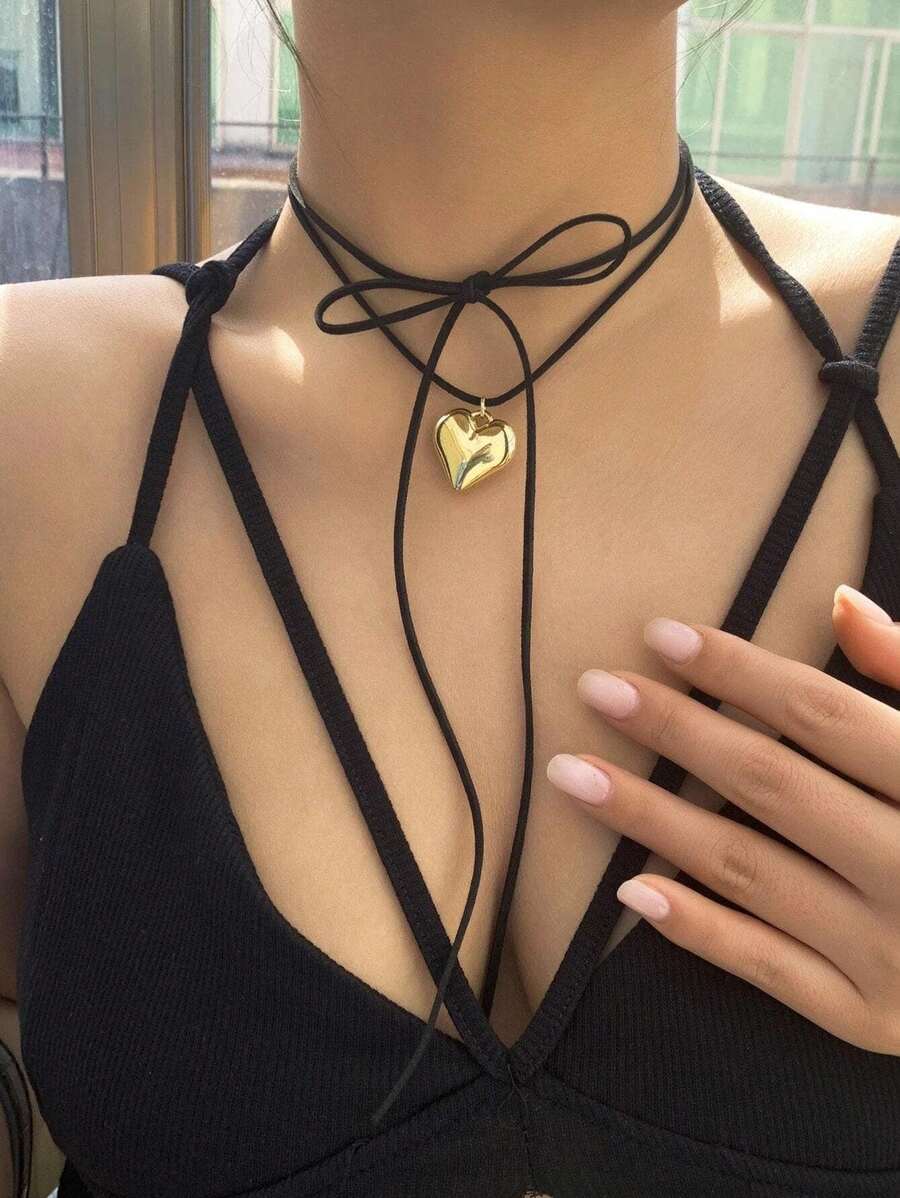 1 pezzo Collana di moda esagerata, collana decorata con cuore e fiocco, unica ed elegante, adatta per gioielli da esportazione in Europa e America