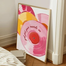 Room Decor 1pc Retro Pink Vinyl Record Canvas Poster, Unframed Wall Art For Living Room & Bedroom Decor, Music Themed Home Decoration - Multicolor - View 3