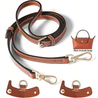 3 Pcs Set Leather Strap Kit, Adjustable Crossbody Shoulder Purse Strap Replacement For Women, Mini Long Champ Bag Shoulder Strap Dumpling Crossbody Perforated Brown Handbag Travel Accessory, Handbag, Bags