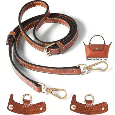 3 Peças Conjunto de Correia de Couro, Kit de Correia Ajustável para Bolsa Transversal de Ombro para Mulheres, Correia de Ombro para Mini Bolsa Long Champ, Correia Transversal de Massa Perfurada Marrom, Acessório de Viagem, Bolsa, Bolsas
