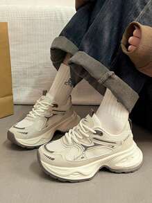 女士休闲运动鞋、平底运动鞋、运动跑鞋 - 米色 - 查看 4