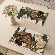 1 件/4 件/6 件/8 件/12 件/可爱动物主题耐热防滑涤纶餐垫套装，两种选择，奶牛图案，适合家庭和节日活动的节日餐垫