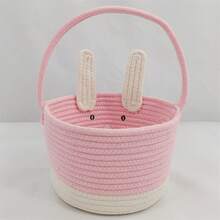 Cesta de conejito de Pascua, bonita cesta de Pascua con cuerda de colores contrastantes y asa larga para fiestas en casa y la escuela. - Rosa - Ver 4