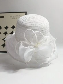 1 Peça Novo Chapéu Balde Elegante com Laço de Organza Primavera Feminino, Chapéu Estiloso, Leve, Proteção contra Vento/Sol, Adequado para Primavera/Verão, Presente para a Mãe