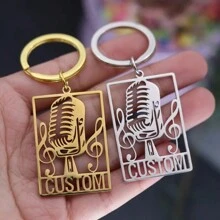 Custom Engraved Stainless Steel Keychain With Music Note And Microphone Pendant - Personalized Nameplate, Loss Resistant, Great For Musicians And Music Lovers, Perfect Holidays, Graduations, Music Gifts