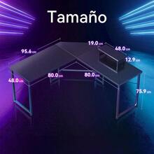 Escritorio para computadora, Escritorio en l, Escritorio Gamer de 51 Pulgadas con Soporte para Monitor, Mesa de computadora esquinero, Resistente, Superficie de Fibra de Carbono, Negro - 1 - Ver 2