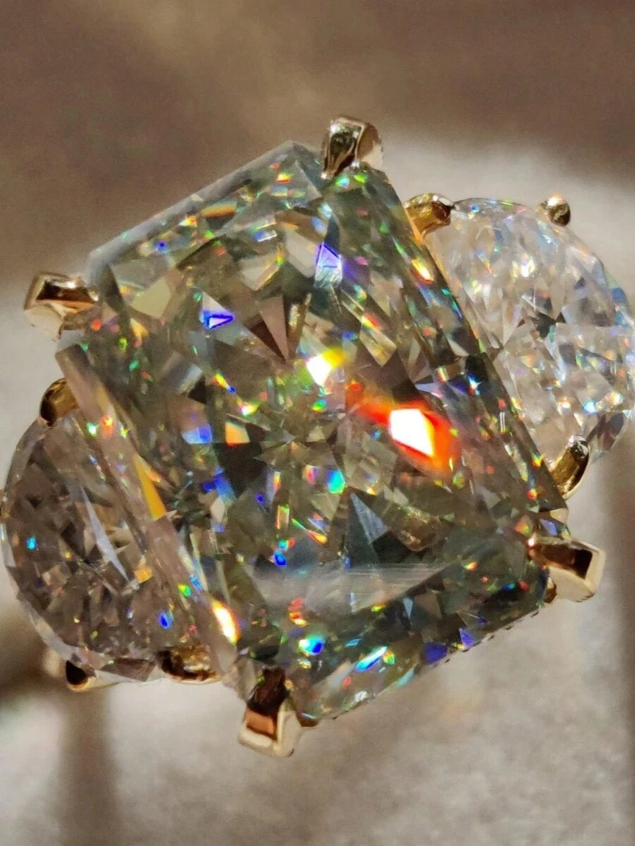 1 件优雅白色方晶锆石三石婚礼订婚戒指，适合女士，璀璨夺目的新娘求婚戒指，生日和情人节礼物 - 彩色 - 查看 1