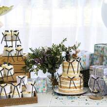 10 件黑色蝴蝶结蛋糕装饰蝴蝶结丝带纸杯蛋糕装饰气球花环新娘婚礼生日派对用品 - 彩色 - 查看 6