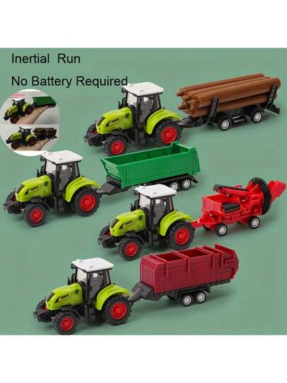 Set de tractor de inercia y excavadora amigable para niños - Vehículos agrícolas de tracción trasera educativos, gran regalo para futuros ingenieros, libros de tractor para niños, tractor de juguete para dormitorio, juegos y juguetes educativos, Thomas el tren, autobús, tractor grande