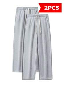 2-Pack Men's Simple Style Solid Color Straight Sweatpants Outdoor Jogging Sports Fitness Exercise Pants Men's Casual Pants - 淺灰色 - 查看 2