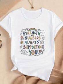 PAYEAH 1pcs Rainbow Flowers Women's Comfit T-Shirt, Short Sleeve Round Neck Casual Tee For Women  220g Heavy Cotton T Shirt