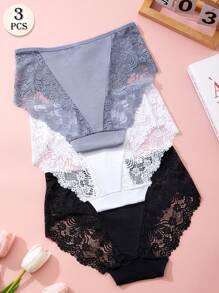 APRSEA 3条装女士蕾丝内裤，简约舒适，高腰三角裤
