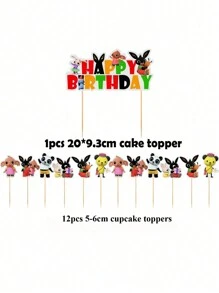 1 Set Of Baby Black Bunny Bing Bing Happy Birthday Cake Decorations Cake Topper Cupcake Topper,Suitable For Birthday Party, Baby Shower Party, It's A Boy/Girl Party, 1st Birthday Party, One-Month Party Decoration - Multicolor - View 5