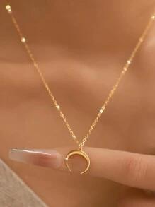1 件 S925 镀 14k 亮面月亮项链，纯银制成，低敏感度，简约女士珠宝，适合日常搭配